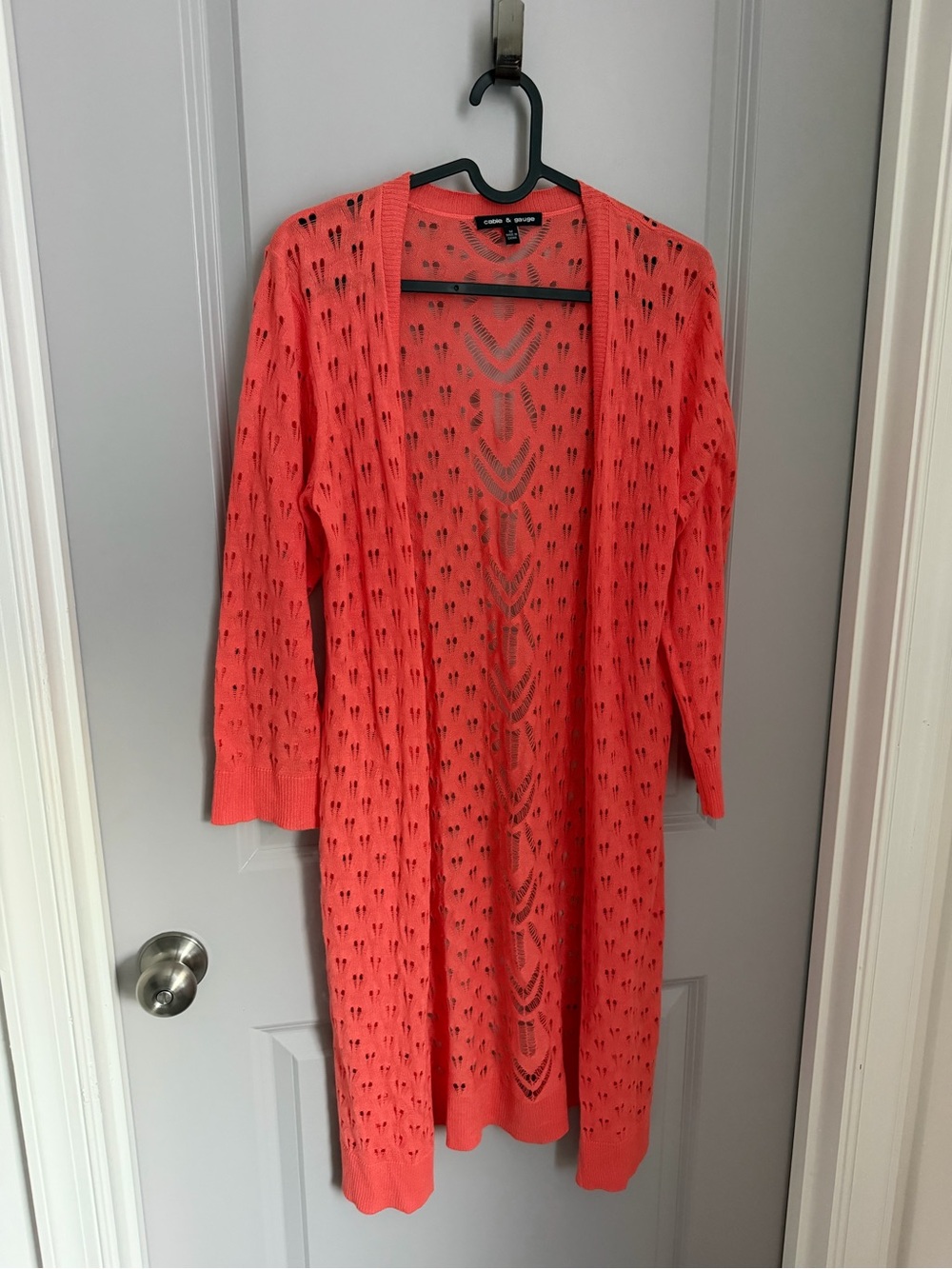 cable & gauge Women’s M Coral Open-Knit Solid Long Sleeve Cardigan Sweater